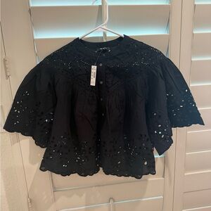 Madewell Embroidered Shirred Henley Top